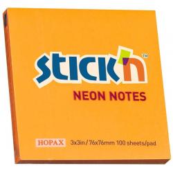 Бумага для заметок Stickn Eco, 76x76 мм, 70 г/м2, 100 листов, неон оранжевый