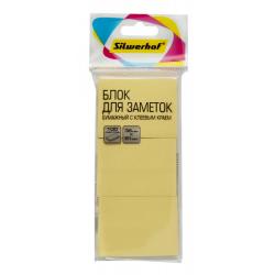 Блок самоклеящийся бумажный Silwerhof, 38х51 мм, 100 листов, цвет пастель желтый, 3 штуки