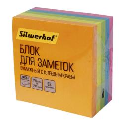 Блок самоклеящийся бумажный Silwerhof, 76x76 мм, 400 листов, цвет неон 5 цветов, арт. 682157-00