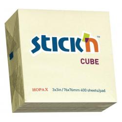 Блок самоклеящийся Stick`n, цвет пастель желтый, 76x76 мм, 400 листов, арт. 21072