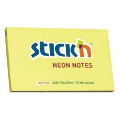 Блок самоклеящийся Stick`n, цвет неон желтый, 76x127 мм, 100 листов, арт. 21135