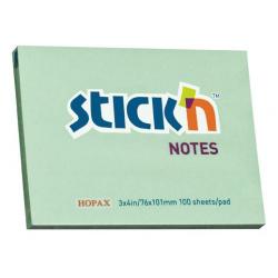 Блок самоклеящийся Stick`n, цвет пастель зеленый, 76x101 мм, 100 листов, арт. 21153