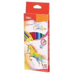 Карандаши цветные Deli ColoRun, тополь, трехгранные, 12 цветов, арт. EC00300