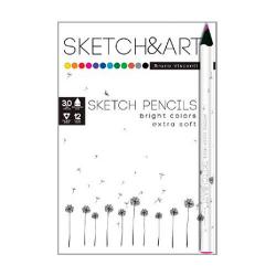 Карандаши цветные Sketch & art, утолщенные, грифель 4 мм, 12 цветов