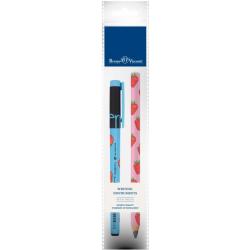 Ручка шариковая FunWrite, синяя и карандаш чернографитный HappyGraphix Jumbo. Клубника, 4B