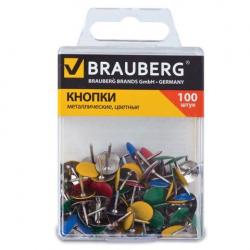 Кнопки канцелярские Brauberg, металлические (цветные), 10 мм, 100 штук