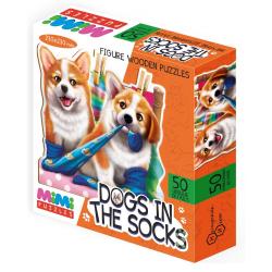 Фигурный деревянный пазл Dogs in the socks, 50 деталей