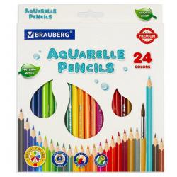 Карандаши цветные акварельные Premium Aquarelle, 24 цвета, грифель мягкий 4 мм