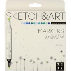 Набор скетч маркеров Sketch&Art. Морской пейзаж, двусторонние, 12 цветов