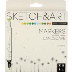 Набор скетч маркеров Sketch&Art. Лесной пейзаж, двусторонние, 12 цветов