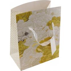 Пакет-коробка Бело-золотые цветы