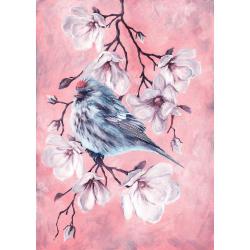 Холст с красками Птичка на ветке (20 цветов), 40х50 см