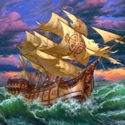 Холст с красками Корабль и шторм (13 цветов)