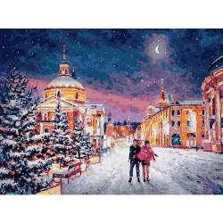 Живопись на холсте Снежная сказка в городе, 30x40 см