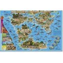 Динозавры. Юрский период. Настольная карта мира для детей (ламинированная)