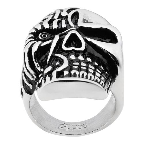 Кольцо в форме черепа Zippo, серебристое, нержавеющая сталь, 2,3x3,3x0,5 см, диаметр 19,1 мм