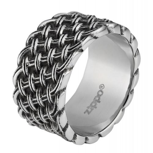 Кольцо с плетёным орнаментом Zippo, серебристое, нержавеющая сталь, 1,2x0,2 см, диаметр 19,1 мм