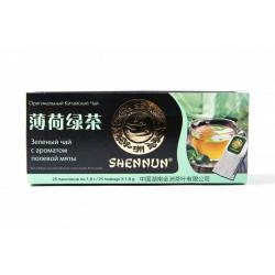 Зеленый чай Shennun с ароматом полевой мяты (25 пакетиков по 1,8 грамм)