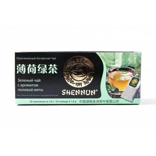Зеленый чай Shennun с ароматом полевой мяты (25 пакетиков по 1,8 грамм)