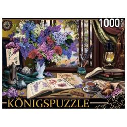 Пазлы Konigspuzzle. Натюрморт с сиренью и рисунками, 1000 элементов