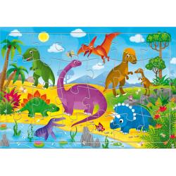 Пазл листовой на подложке Динозавры, 24 детали