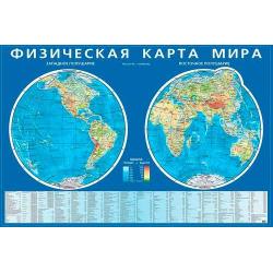 Физическая карта мира. Карта полушарий на картоне